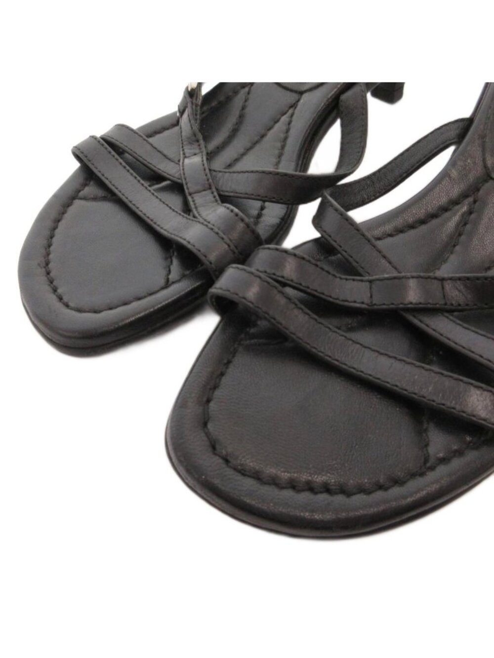 Prada Sandals Pin Heels Strap Logo Leather 35 Black - Picture 3 of 7